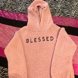 Pink, faux wool, hoodie